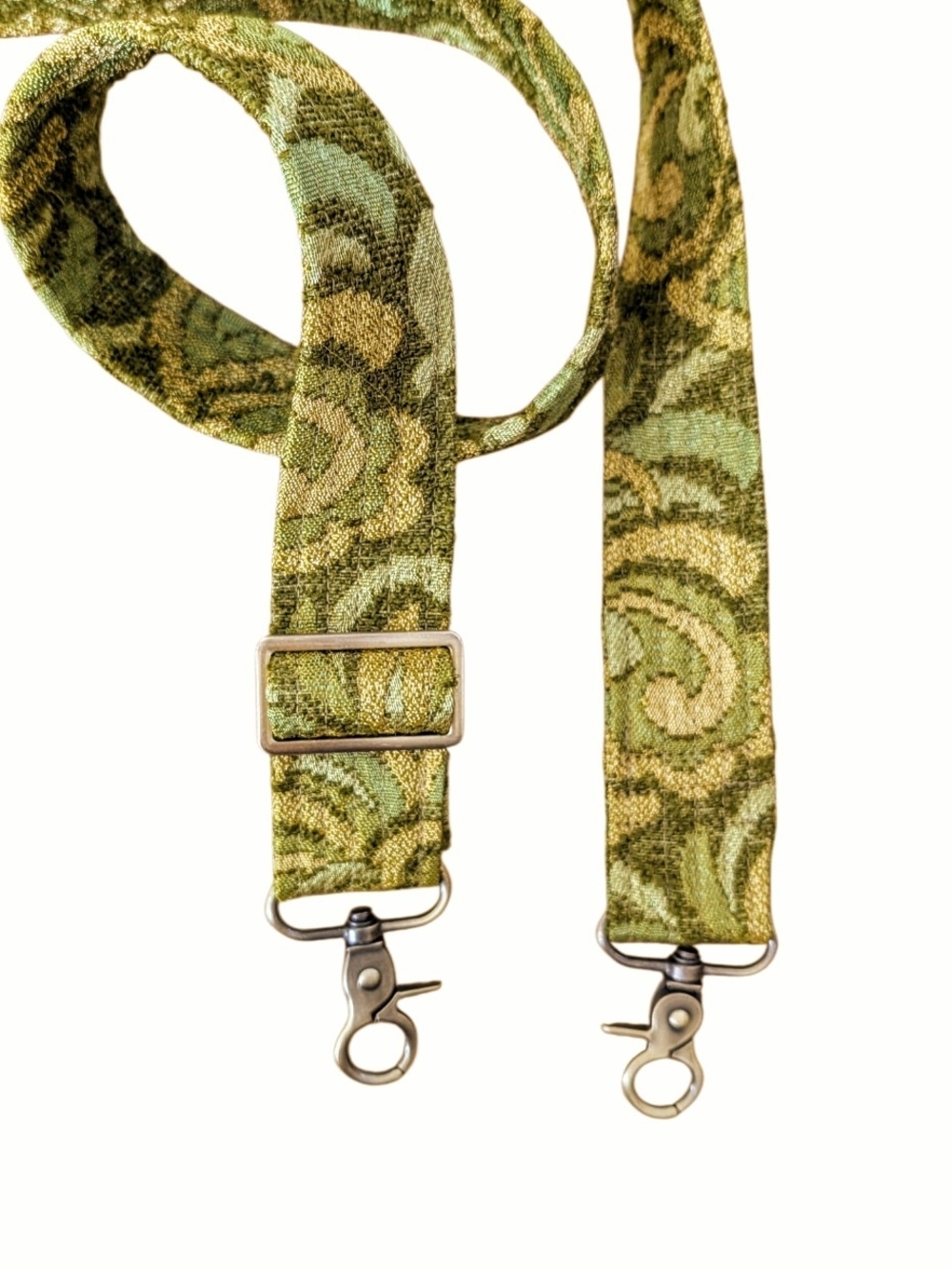 Handmade Green Floral Brocade Adjustable Bag STRAP– 48" Max Length - Picture 4 of 5